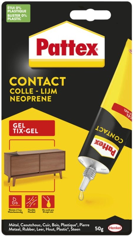 Pattex Pattex Contactlijm Tix-Gel 50g – Krachtige Gel, Druipt Niet, Voor Verticale Toepassingen – Voor Hout, Metaal, PVC & Meer
