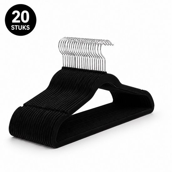 Kledinghangers Kledinghangers 20 Stuks – Fluwelen Hangers Zwart – Anti-Slip Velvet – Dun & Ruimtebesparend – Sterke Kleerhangers voor Kleding & Broeken