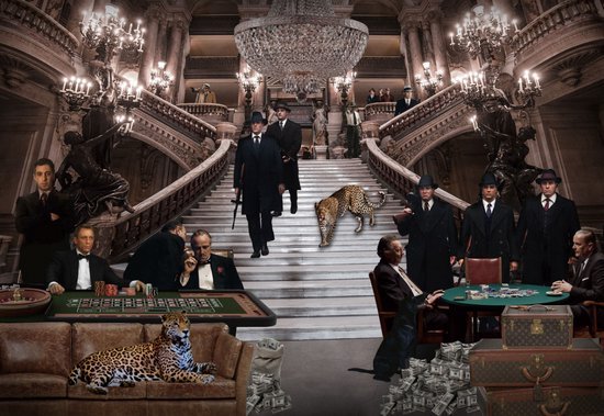 Glasschilderij Glasschilderij 160x110cm Gangsters - maffia in casino
