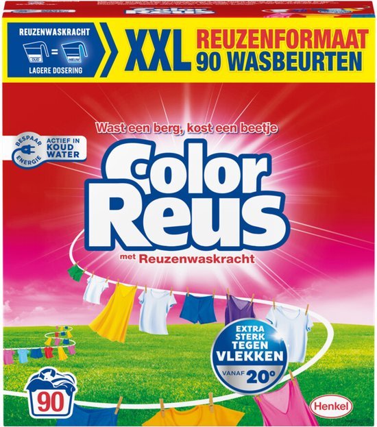Witte Reus Witte Reus Waspoeder Color 90 Wasbeurten - XXL REUZENFORMAAT - Voordeelverpakking - 4950 gr