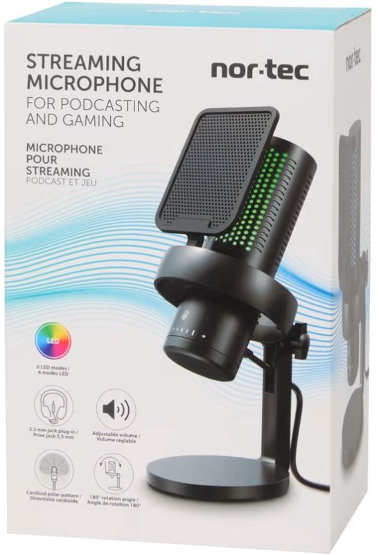 Nor-Tec Nor-Tec Streaming Microfoon | USB Microfoon Gaming | Microfoon Podcasting | Professionele Condensator Microfoon | LED Verlichting 6 Modi | Cardioïde Richting | Microfoon voor PC Laptop PS5 | Volume Knop | 180° Verstelbare Standaard