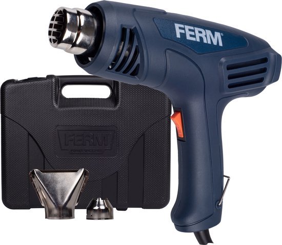 FERM FERM - HAM1015 - Heteluchtpistool - Verf afbrander - 2000W - 2 temperatuurstanden – Stationair - functie - Ophangbeugel - Inclusief - 2 opzetstukken - Koffer - 3 meter kabel - Hot air gun