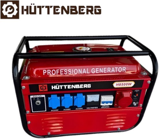 Huttenberg Noodstroom Huttenberg H8500W Generator – 230V/380V – Krachtig Benzine Aggregaat – Professionele Stroomvoorziening Noodpakket