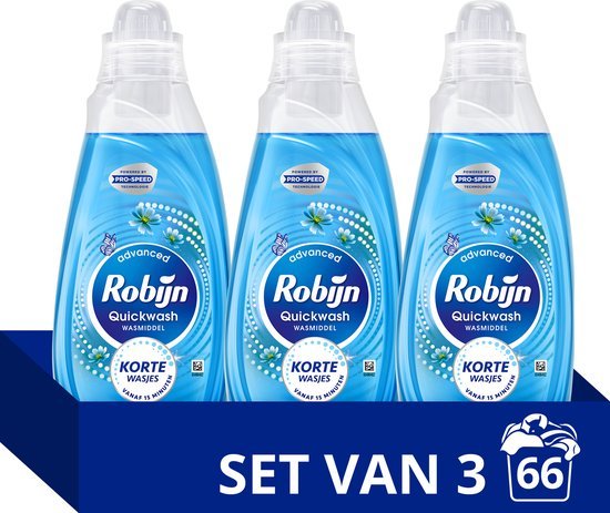 Robijn Robijn Quickwash - Vloeibaar Wasmiddel - Morning Dew - 3 flessen - 66 Wasbeurten - Voordeelverpakking