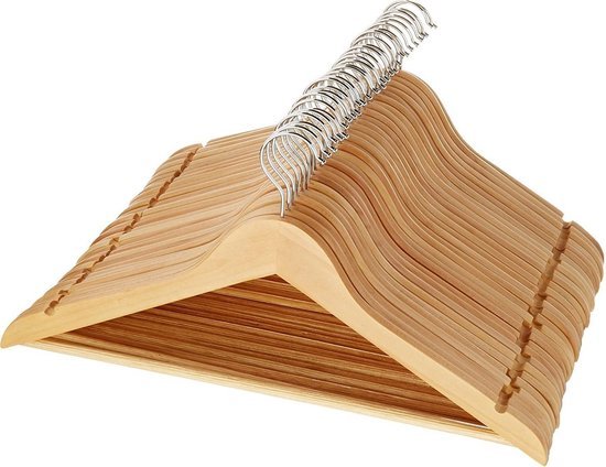 TradeFix 30 Houten Kledinghangers - Kleerhanger met Inkeping en Broeklat - Metalen Haak - Dames/Heren/Volwassenen - Bruin - 30 Stuks