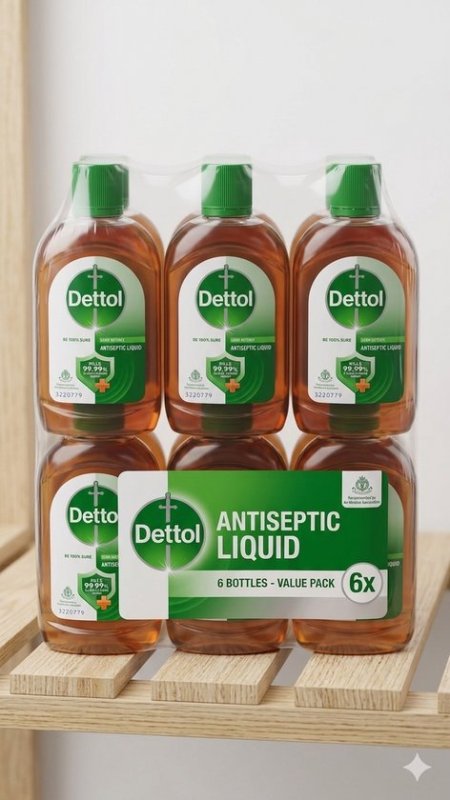 Dettol Dettol Antiseptische Vloeistof - 6 X 500ml - Desinfectiemiddel voor Wonden en Oppervlakken - Doodt 99,9% van de Bacteriën en Ziektekiemen - Hygiënische Bescherming Met Kajal Sticker