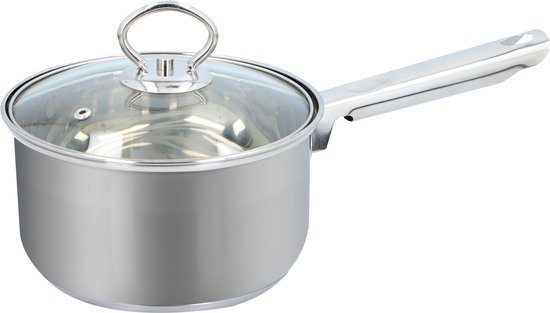 Alpina Alpina Steelpan - met Glazen Deksel - Ø 16 cm - Inhoud: 1 Liter - RVS
