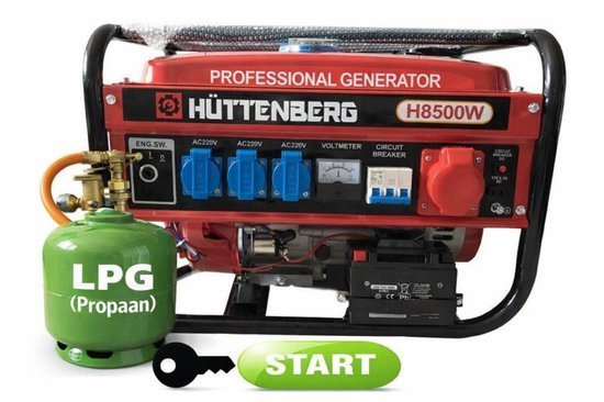 Huttenberg Huttenberg H8500W Generator – 2200W / 2500W Piek – Dual Fuel (Benzine & LPG) – 220V – E-Start – Camping & Noodstroom – Model 2026