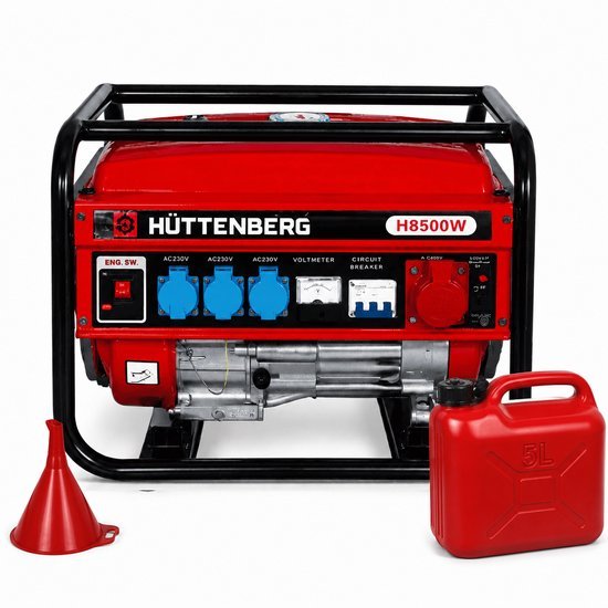 Huttenberg Huttenberg H8500W stille generator 2.5 kW - noodstroom aggregaat benzine - mobiele stroomgenerator 2500 watt - compact & geluidsarm - camping, caravan & thuis - 230V / 380V