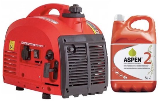 Aspen Huttenberg H2000 Aggregaat – Noodstroom Pakket – 800W Inverter Generator – Incl. 5L Aspen Benzine – Stil & Zuinig – Voor Thuis, Camping & Klussen