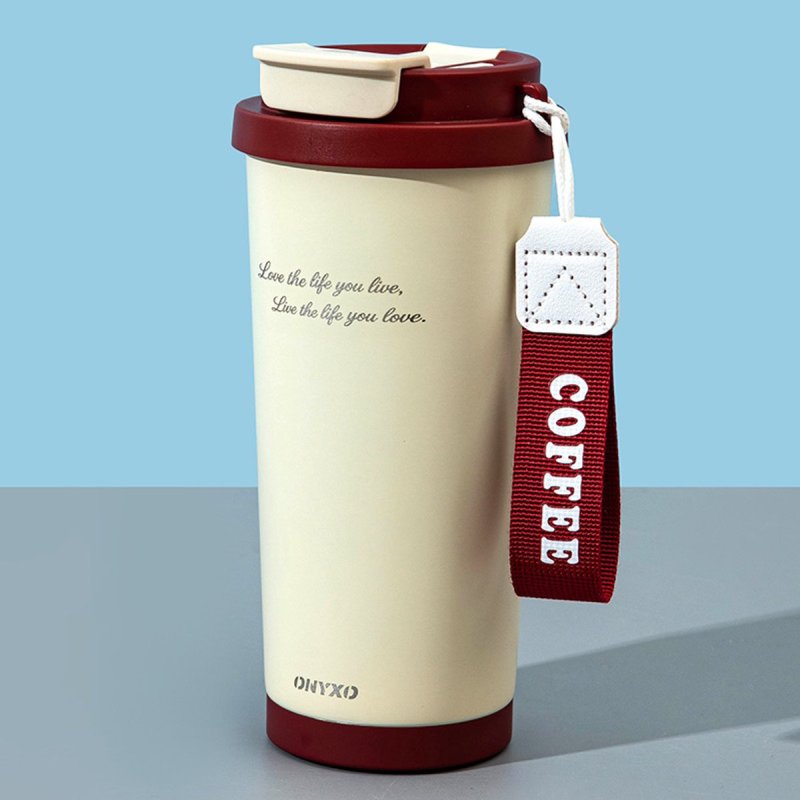 Onyxo Onyxo RVS Koffiebeker 500 ml – Beige met rode deksel