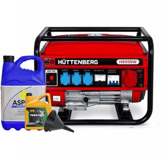 Huttenberg Huttenberg 2.5 kW Benzine Aggregaat - startklaar – Stille & Mobiele Generator – Compleet Pakket met Olie en Brandstof – Voor Noodstroom