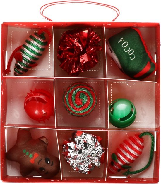 Cats Cats collection Katten/poezen speelgoed - 9x st speeltjes in kerstboom giftbox - kerstcadeau