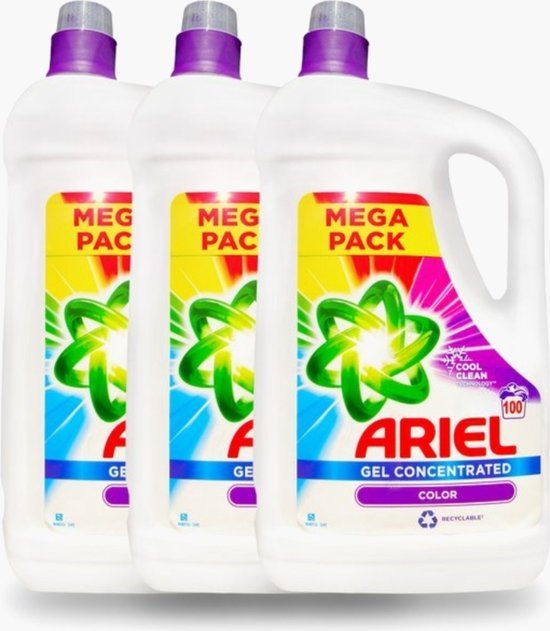 Ariel Ariel Gel Concentrated Color Cool Clean - Voordeelverpakking 3x5L. vloeibaar Wasmiddel Voor 300 Wasbeurten