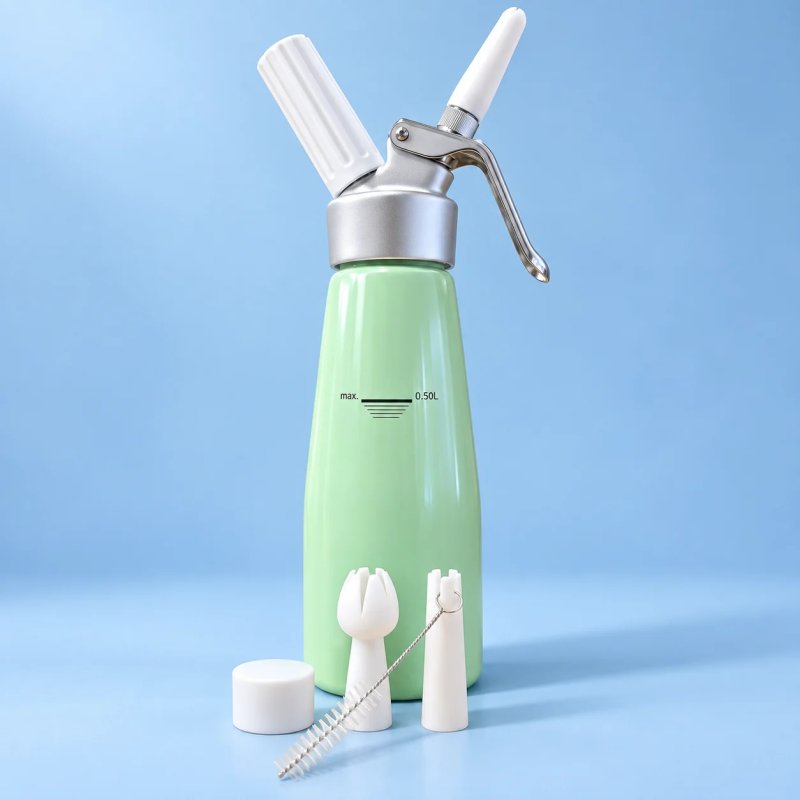 ONYXO ONYXO RVS slagroomspuit 500 ml – Mintgroen – inclusief 3 spuitmondjes en reinigingsborstel