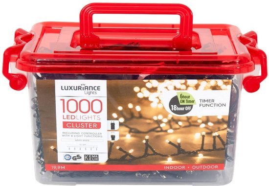 Luxuriance Luxuriance Lights kerstverlichting Cluster 19,9 + 5 meter Warm witte LED 1000 Kerstlampjes voor binnen en buiten