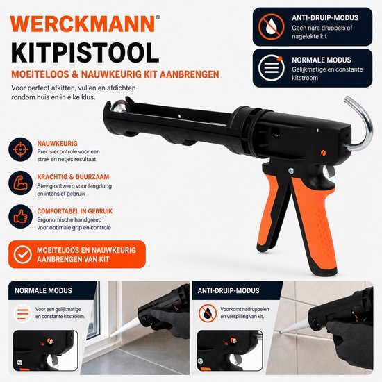 Werckmann Werckmann Kitpistool – Professioneel Kitpistool – Anti-Druip Modus – Normale Modus – Ergonomische Handgreep