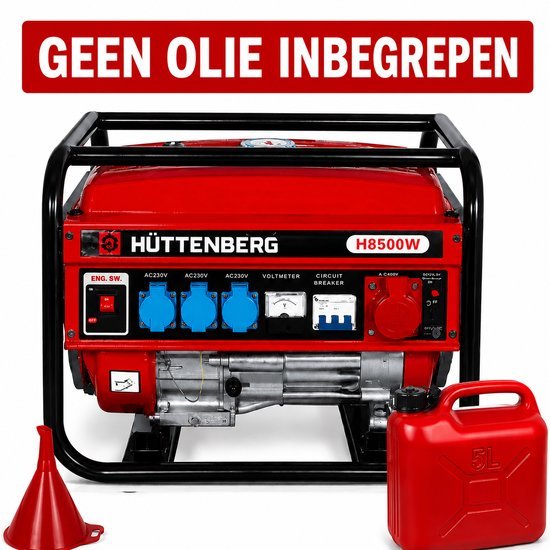 Huttenberg Huttenberg H8500 Stroomgenerator + trechter & jerrycan