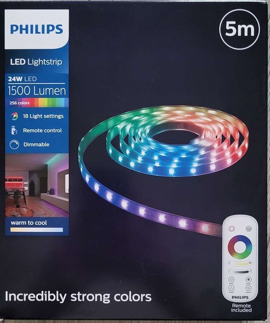 Philips Philips - LED Lightstrip - 24W LED - 1500 Lumen - 256 kleuren - Afstandsbediening - Dimbaar