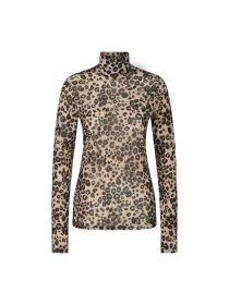 Damen Longsleeve mit Leo-Print & Turtleneck – Semi-transparent, Velours-Haptik, figurbetont