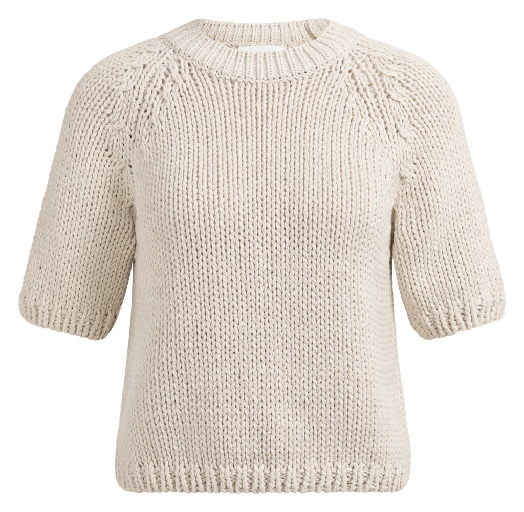 Yaya Damen Beige Kurzarm-Strickpullover In – Grobstrick Pullover