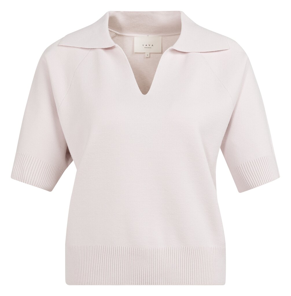 Yaya Damen Beige Strickshirt Mit Kragen – Kurzarm Strickpullover