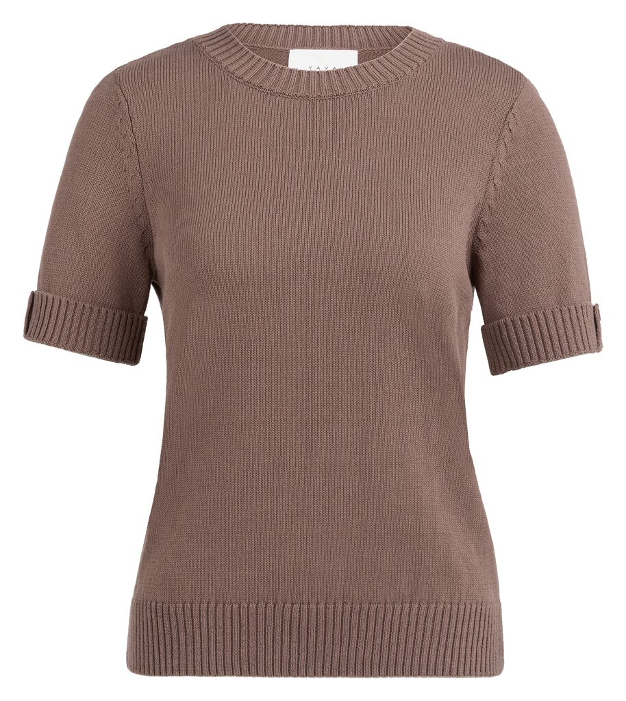 Yaya Damen Braun Strickshirt – Kurzarm Strickpullover