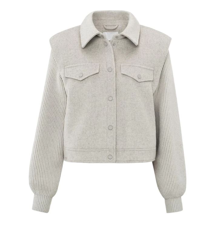 Graue Jacke aus einer Wollmischung mit Kragen und Knöpfen