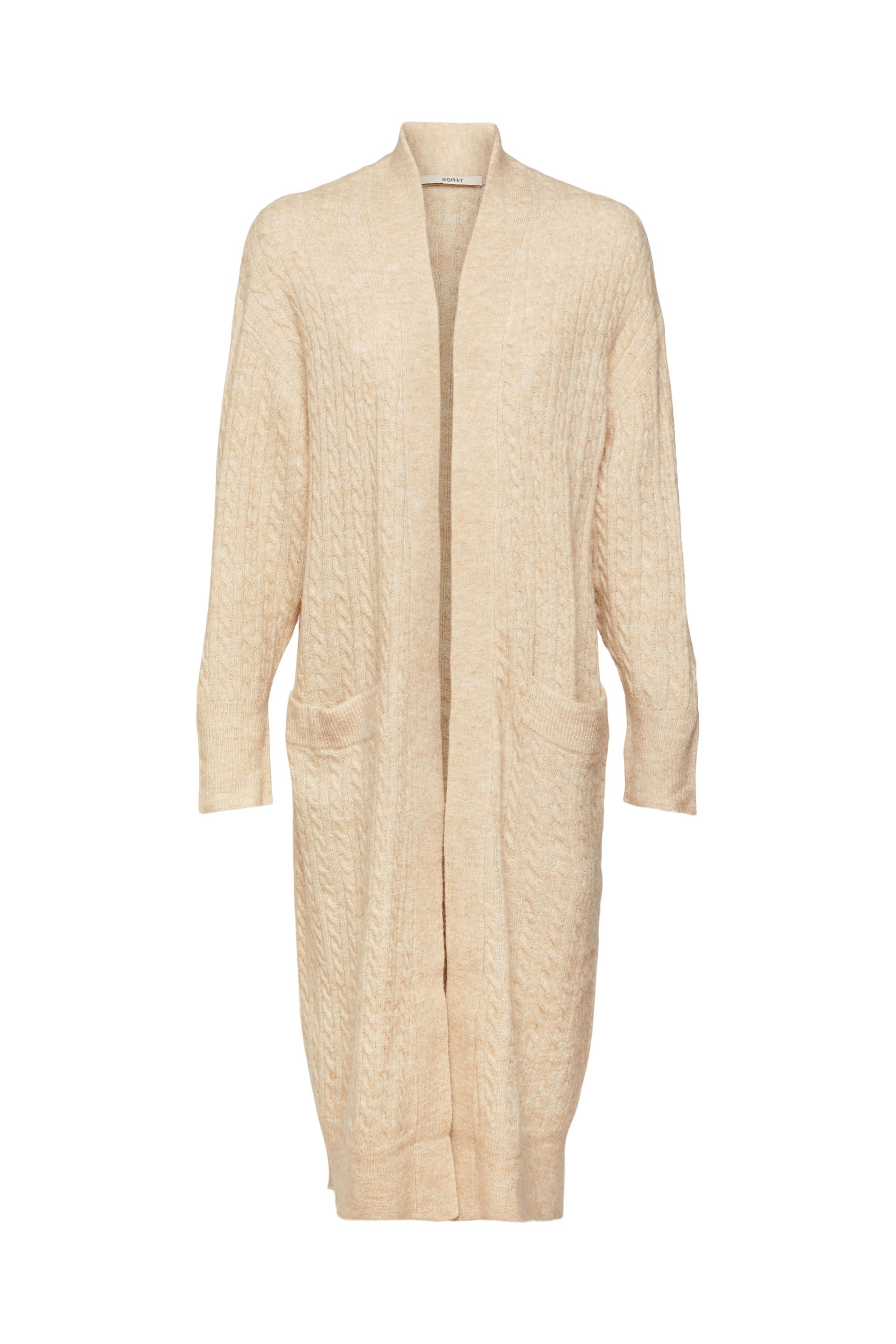 Langer, offener Zopfstrick-Cardigan mit Alpaka