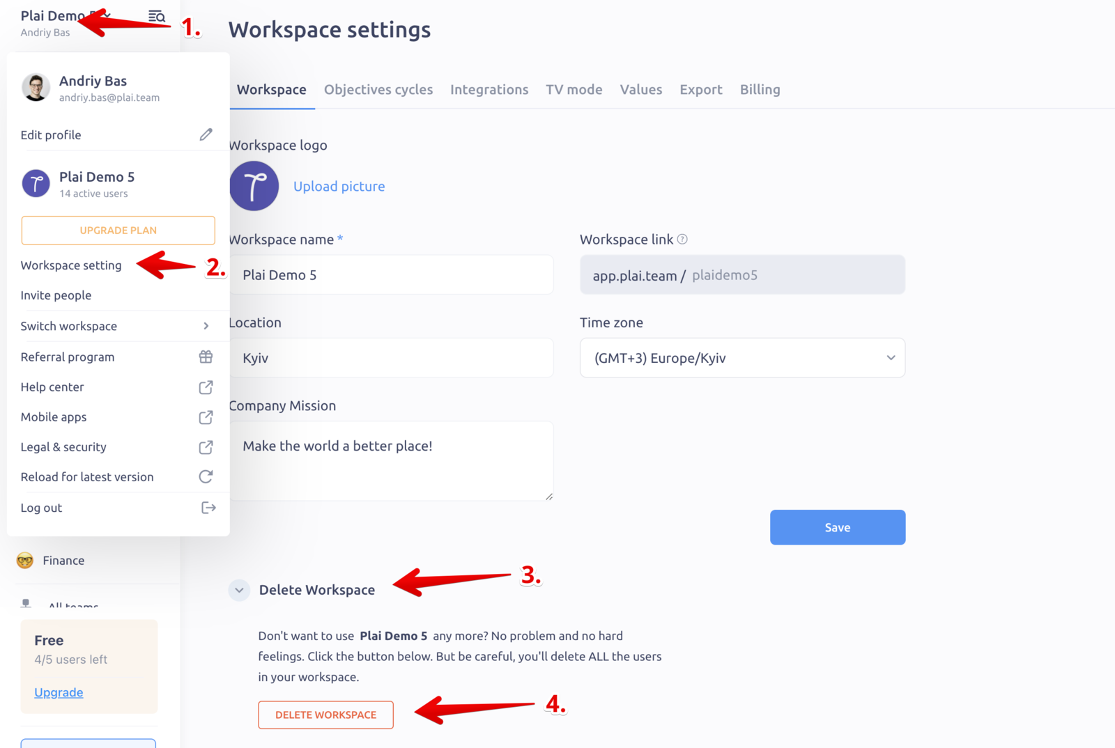 Delete workspace in IMPACT
