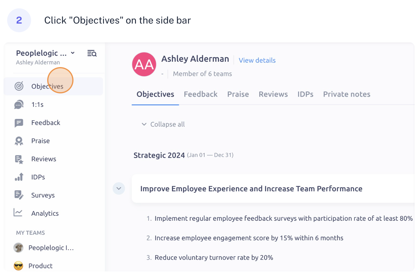 2. Click "Objectives" on the side bar