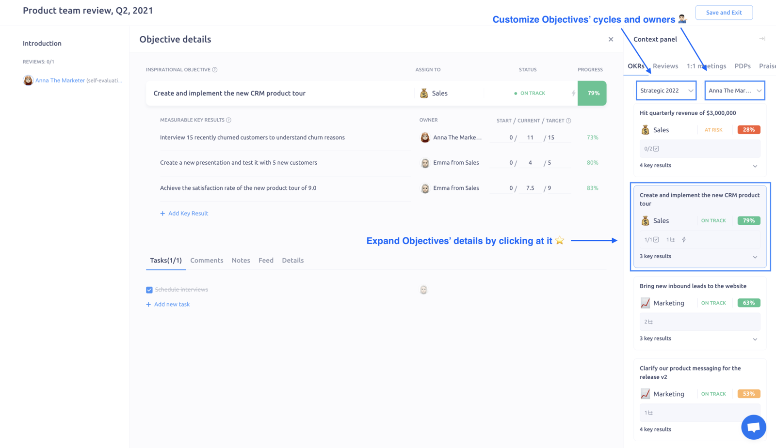 Review "Objectives" in the context panel