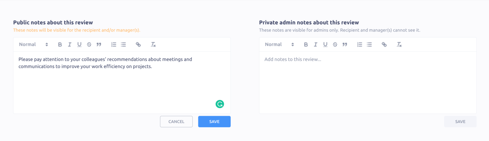 Adding notes to the review report