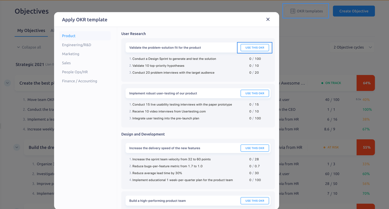 Use OKR templates in IMPACT
