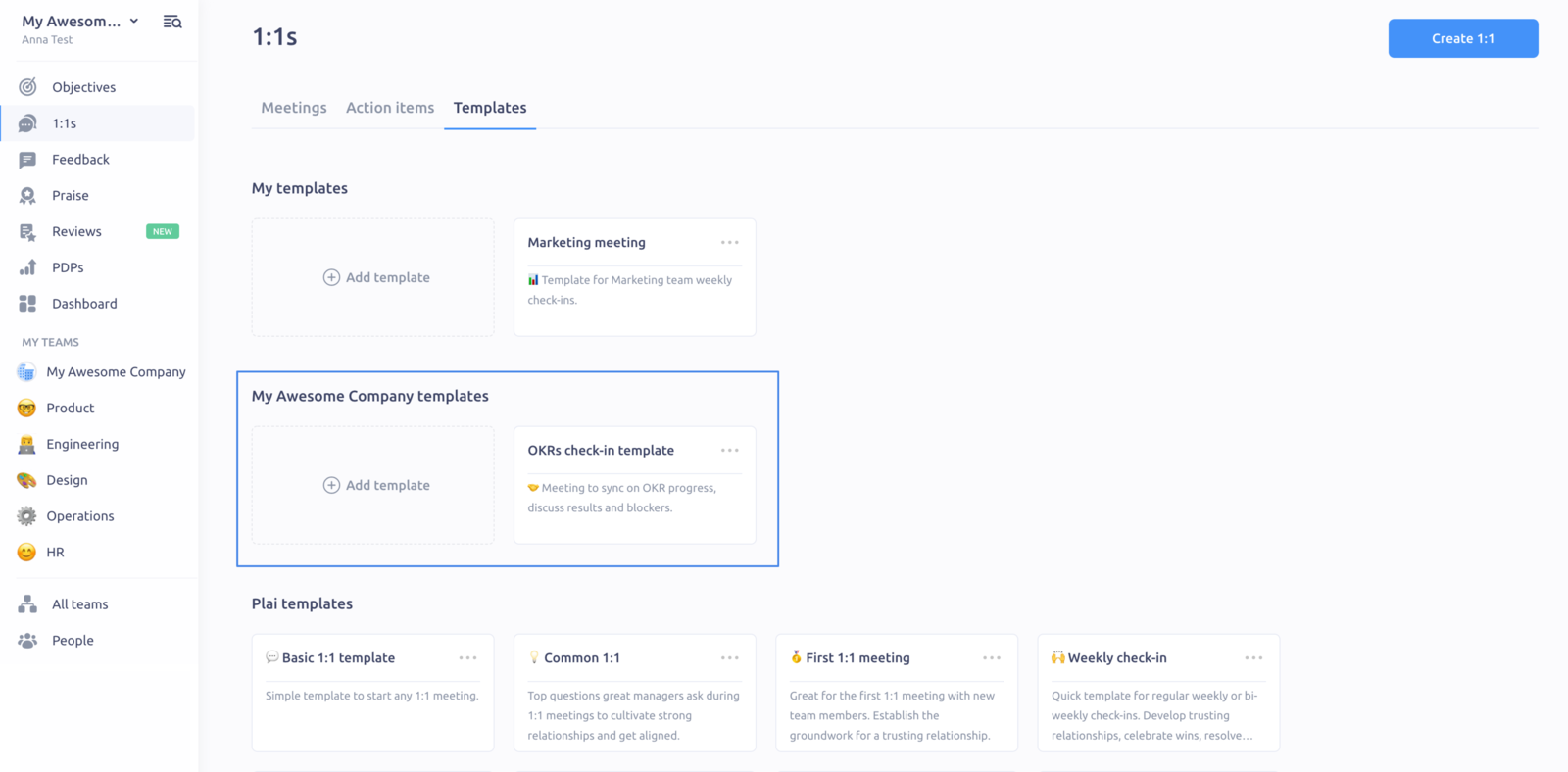 Company-wide meeting templates