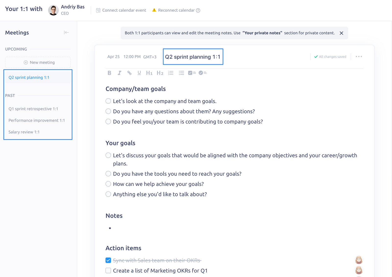 Organize your meeting notes