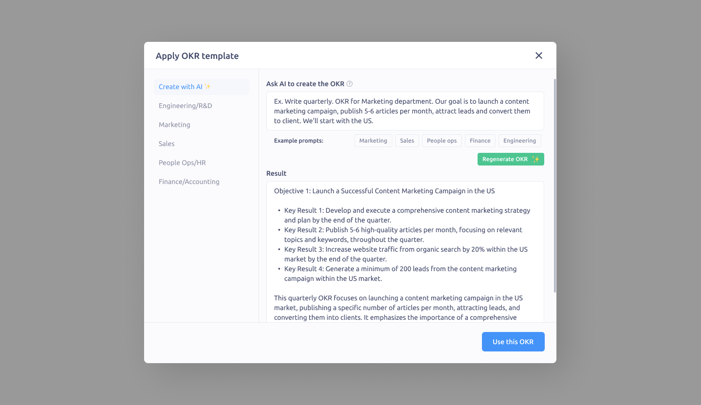 Create OKR with AI in Plai