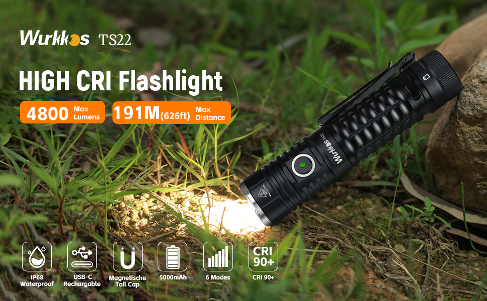 Latarka Wurkkos TS22 4500lm XHP70.2 6000K (XHP70.3 za 149,99zł) + akumulator 5000mAh oraz HD01 UV za 89,99zł @Amazon.pl