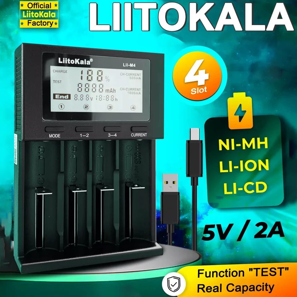 Ładowarka LiitoKala Lii-M4 z wyświetlaczem LCD