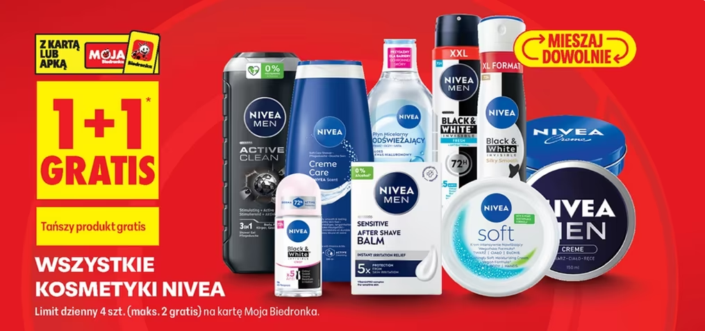 [Biedronka] Wszystkie kosmetyki Nivea 1 + 1 gratis