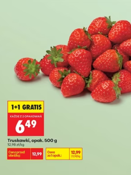 [Biedronka] Truskawki 500g - 1+1 gratis