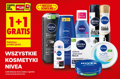 Wszystkie kosmetyki NIVEA 1+1 gratis BIEDRONKA