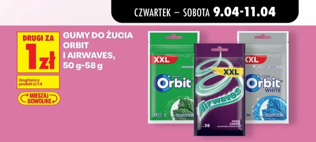 Gumy do żucia Orbit lub Airwaves 50 - 58 g / opak. Drugi tańszy produkt za 1 zł