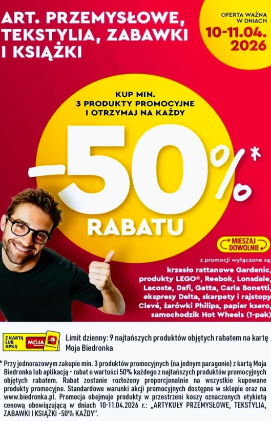[Biedronka] ART. PRZEMYSŁOWE, TEKSTYLIA, ZABAWKI I KSIĄŻKI na -50% rabatu!