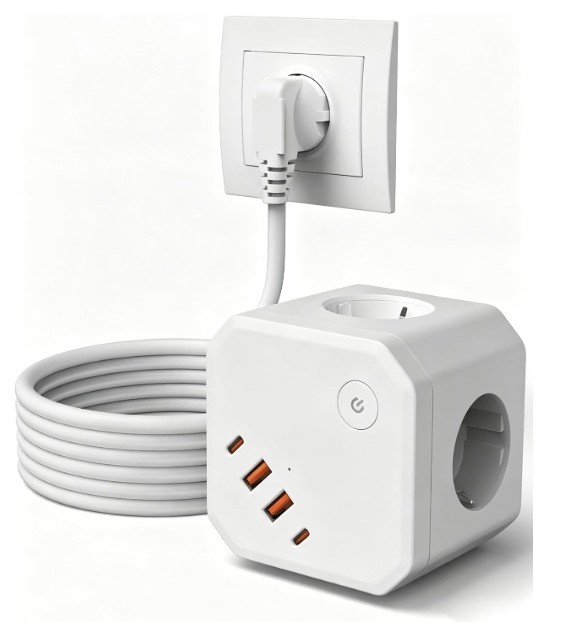 Listwa zasilająca 8 w 1 z 4 gniazdami USB szybkim ładowaniem USB C 20 W