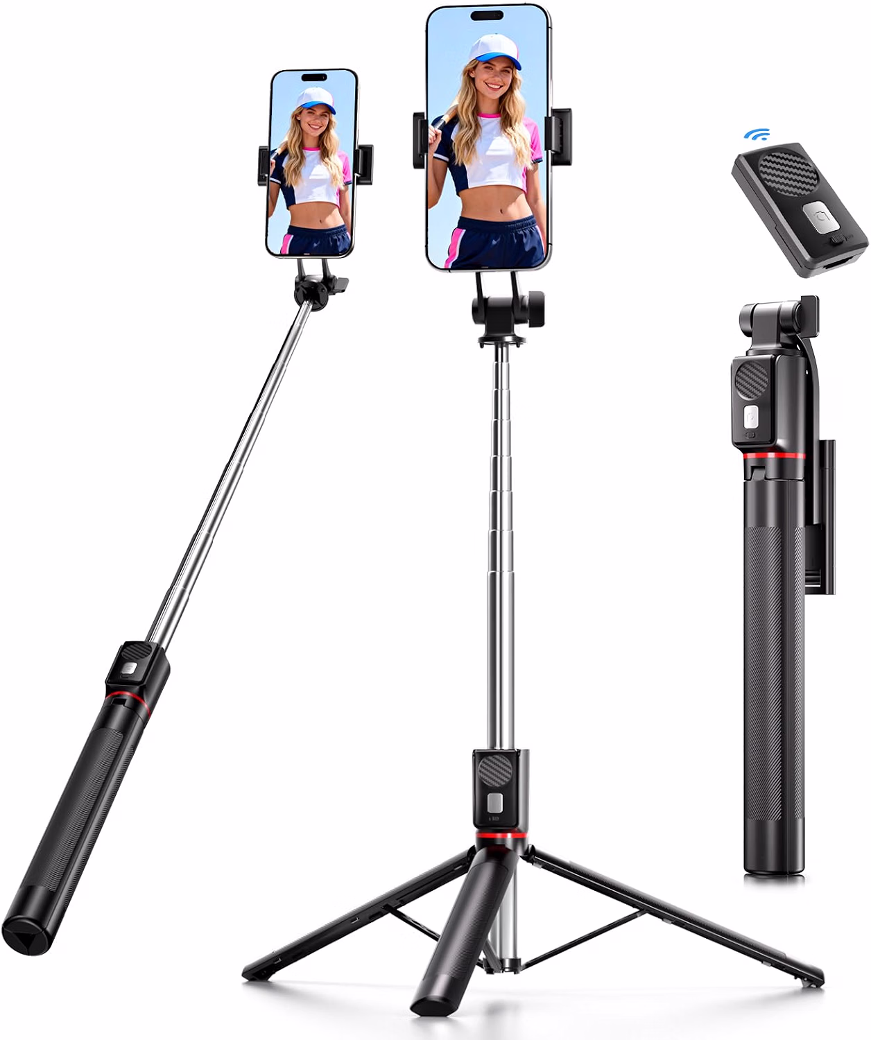Statyw do telefonu i selfie stick rozkładany na 170 cm przenośny statyw pod telefon z bezprzewodowym pilotem
