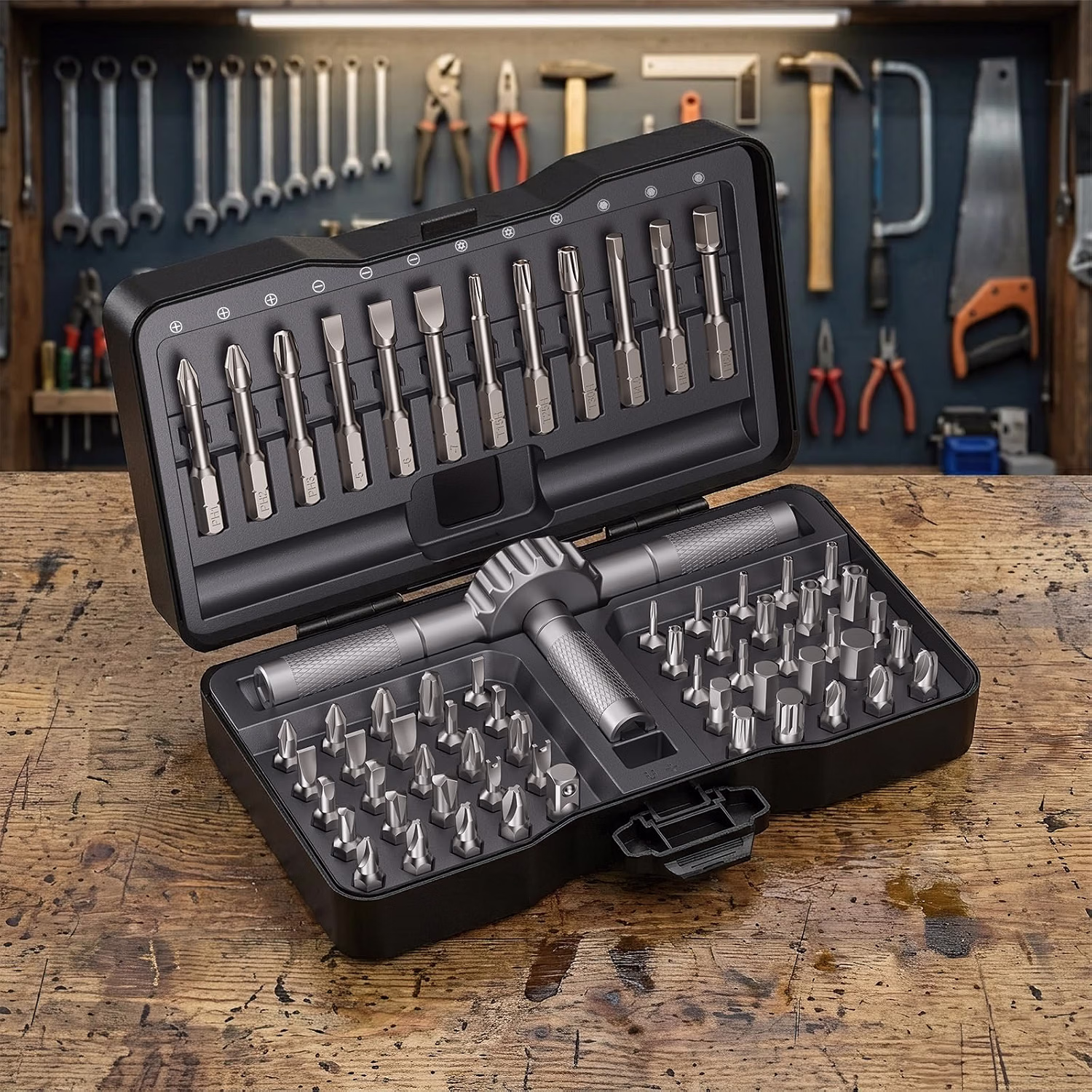 66 w 1 – Zestaw wkrętaków magnetycznych – Zestaw premium z wkrętakiem grzechotkowym bitami ze stali S2 i ergonomiczną aluminiową rękojeścią