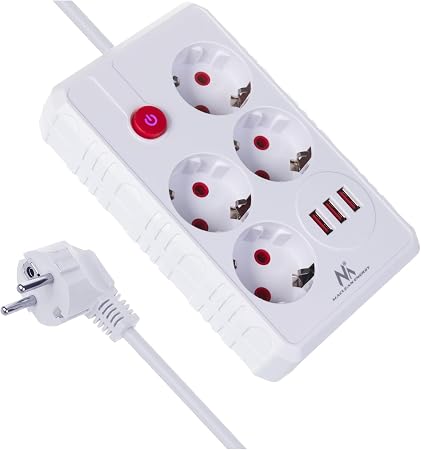 Listwa zasilająca Maclean MCE392/393 | 4 gniazda 3xUSB 2500W kabel 1,5 m i 3 m.