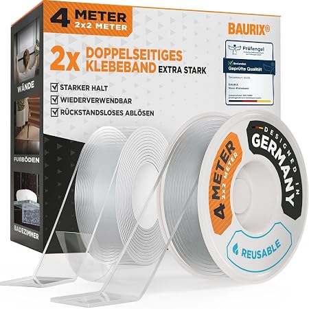 BAURIX® Taśma dwustronna nano 2x 2 m – przezroczysta super mocna