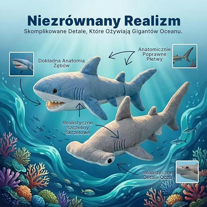 Pluszowe rekiny Bedwina – zestaw 2 dużych pluszowych rekinów
